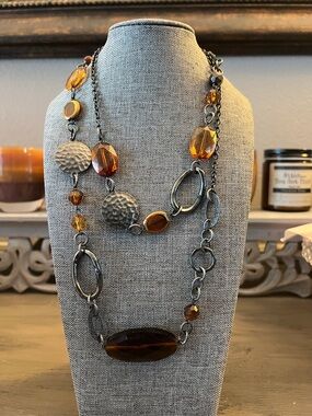 Lia Sophia Amber Bead Multi-Chain Necklace